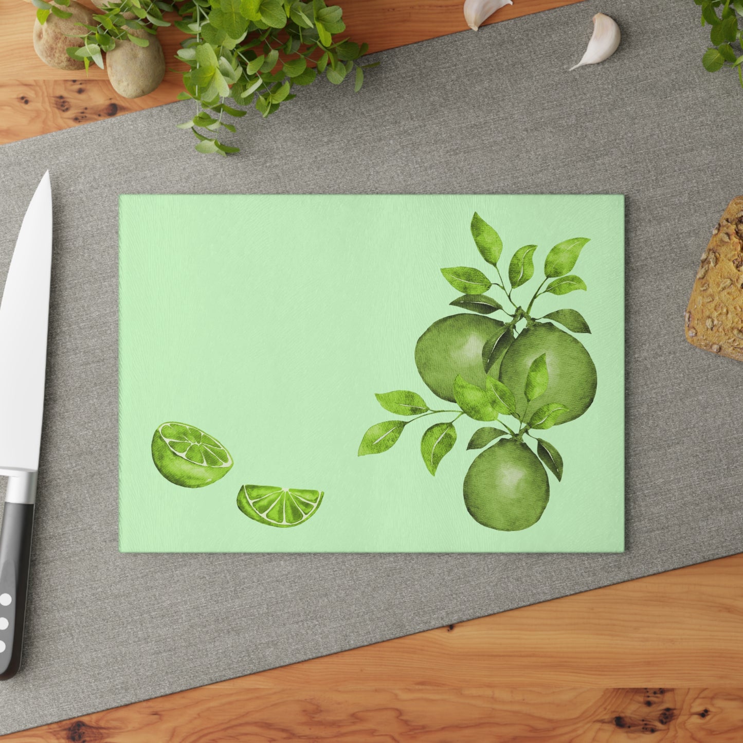 Glass Cutting Board featuring Limes by Lynn Salem Creates