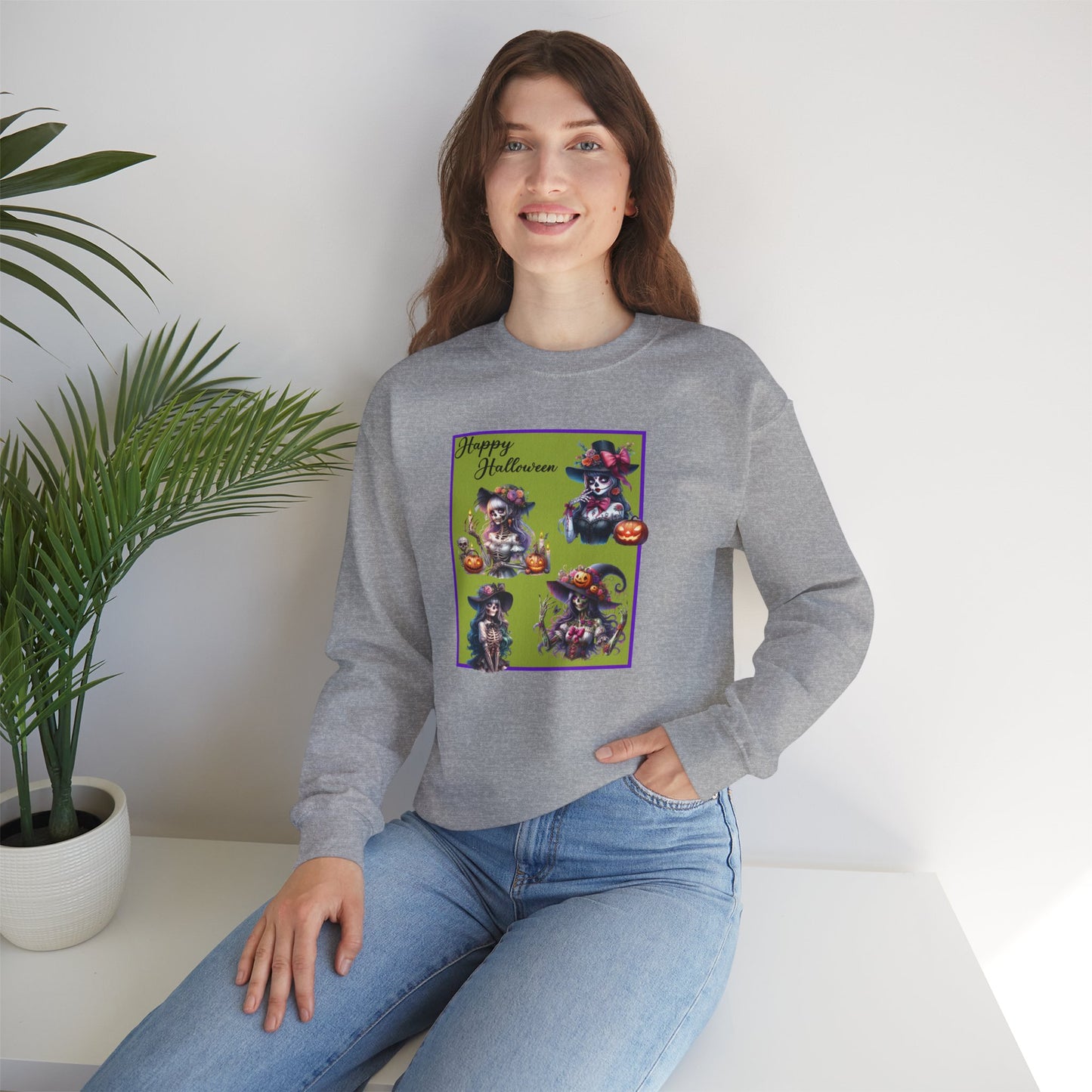 Crewneck Sweatshirt - Halloween - Pretty Lady Skeletons by Lynn Salem Creates