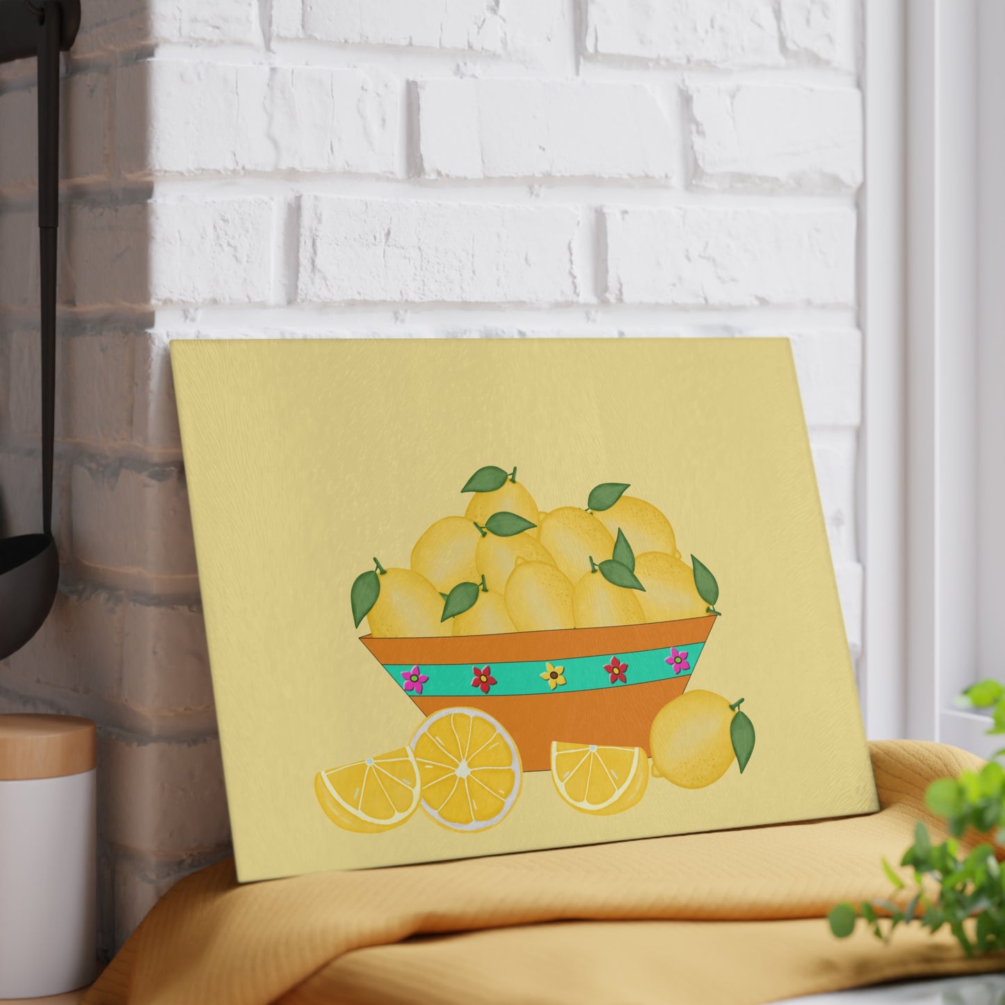 Bowl of Lemons Glass Cutting Board by Lynn Salem Creates