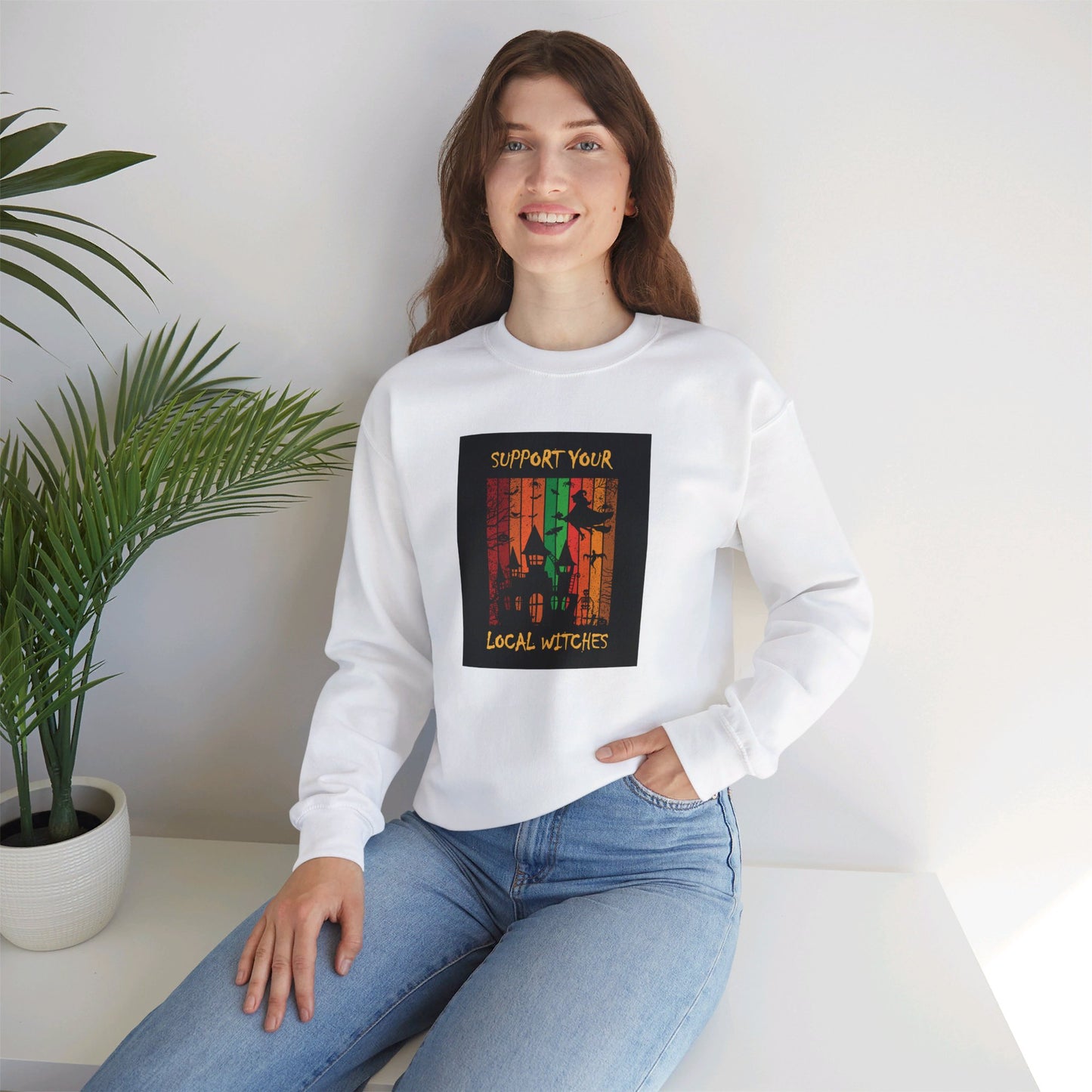 Crewneck Sweatshirt-Unisex Heavy Blend™ - Halloween - Support Your Local Witches 2 by Lynn Salem Creates