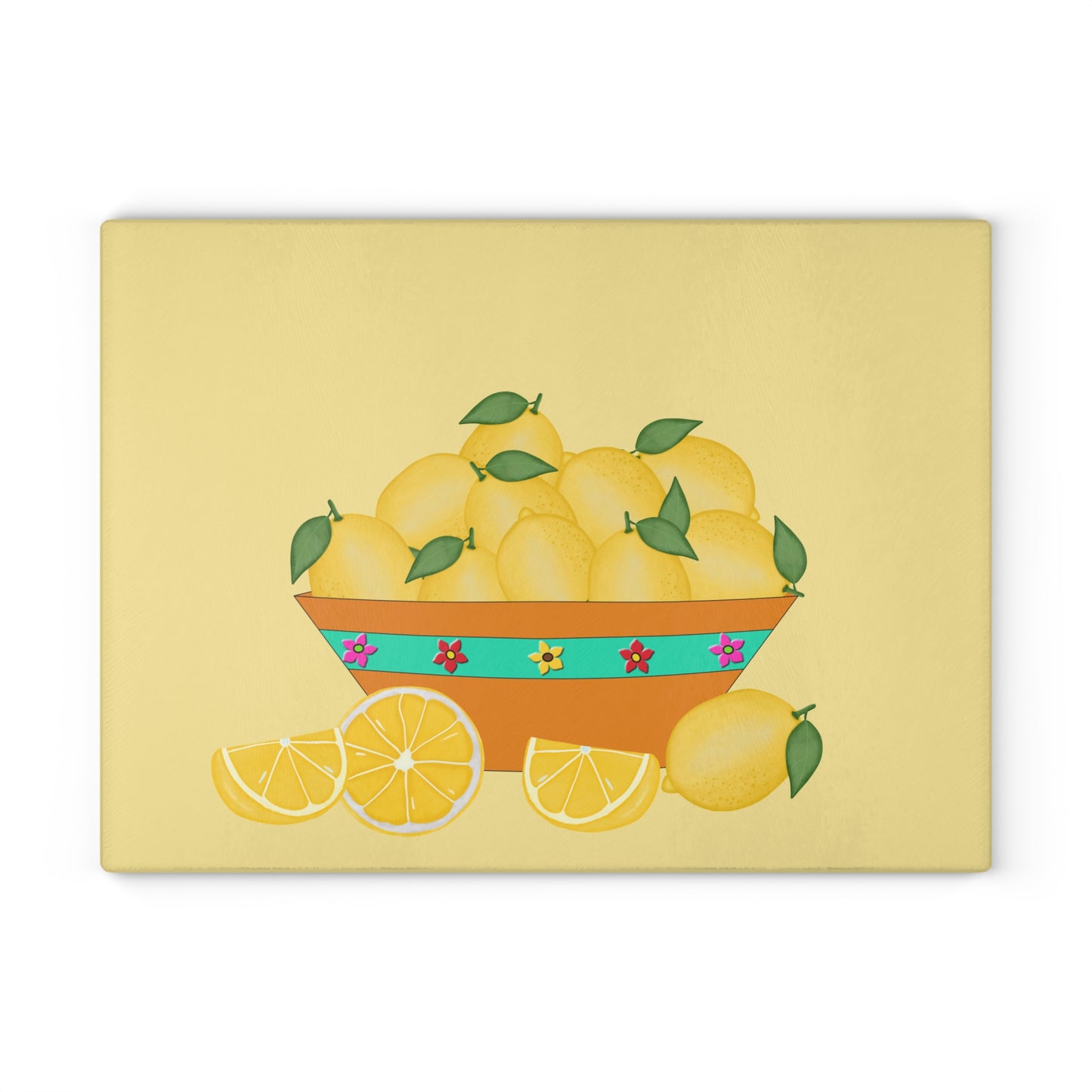 Bowl of Lemons Glass Cutting Board by Lynn Salem Creates