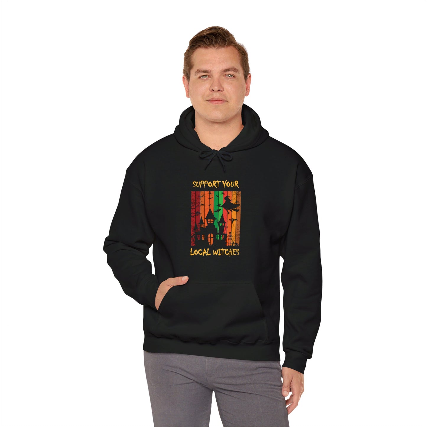 Hooded Sweatshirt-Unisex Heavy Blend™ - Halloween - Support Your Local Witches (Black) by Lynn Salem Creates