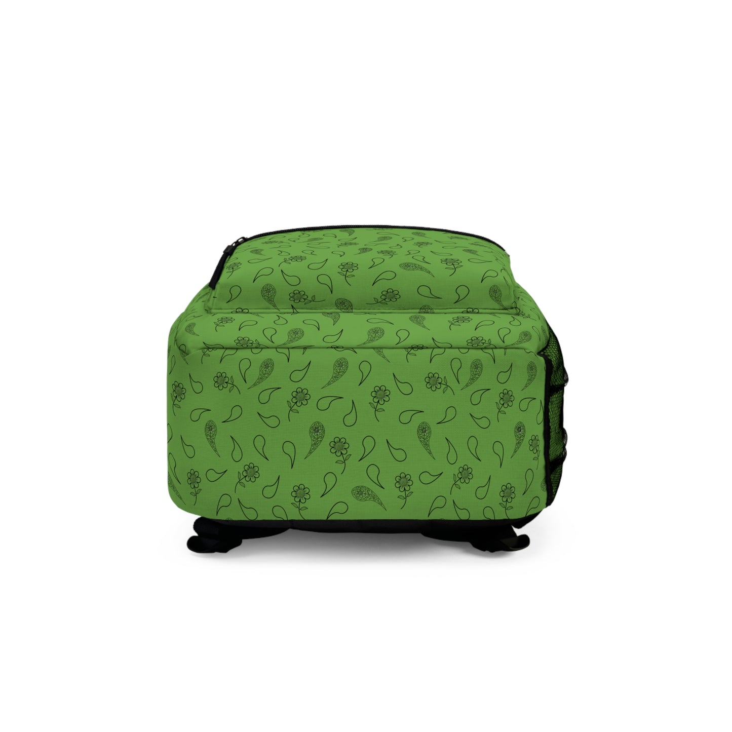 Backpack - Black Paisley and Floral Print on Green by Lynn Salem Creates