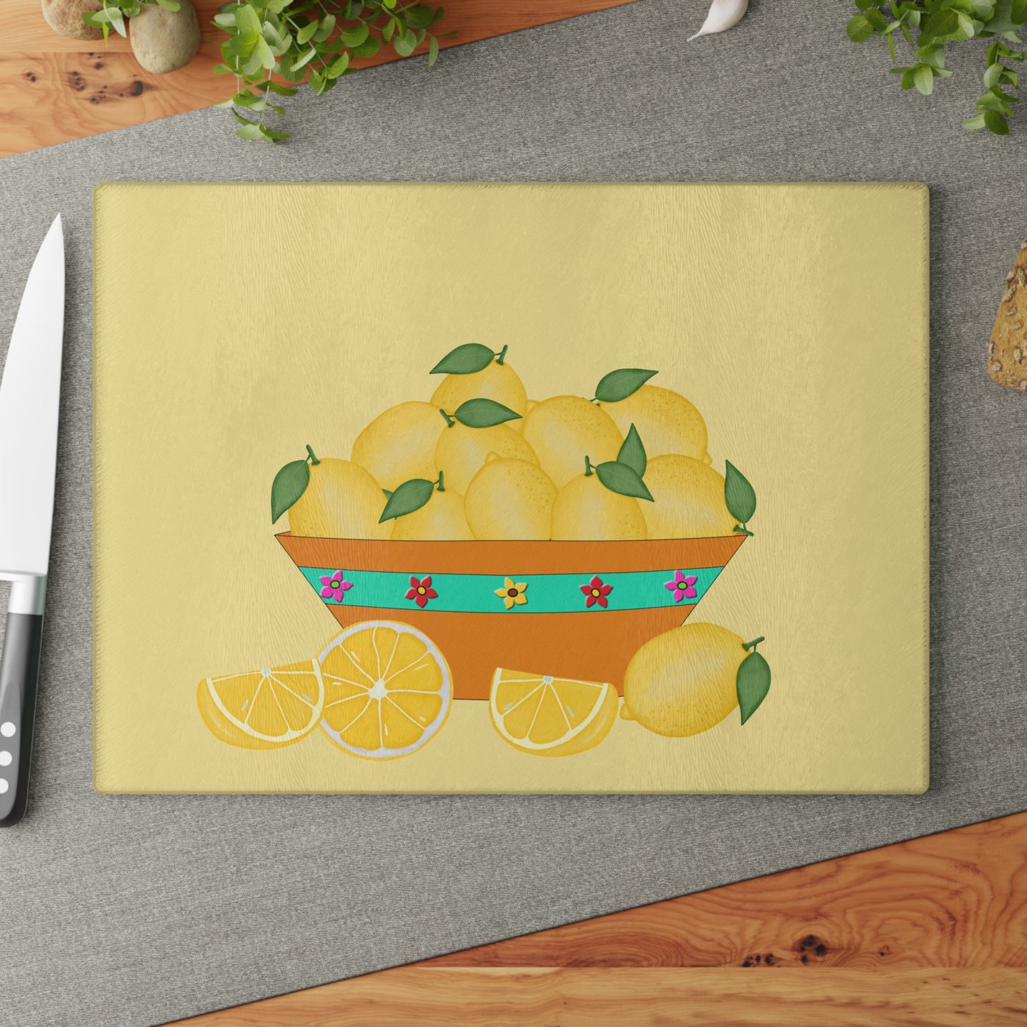 Bowl of Lemons Glass Cutting Board by Lynn Salem Creates