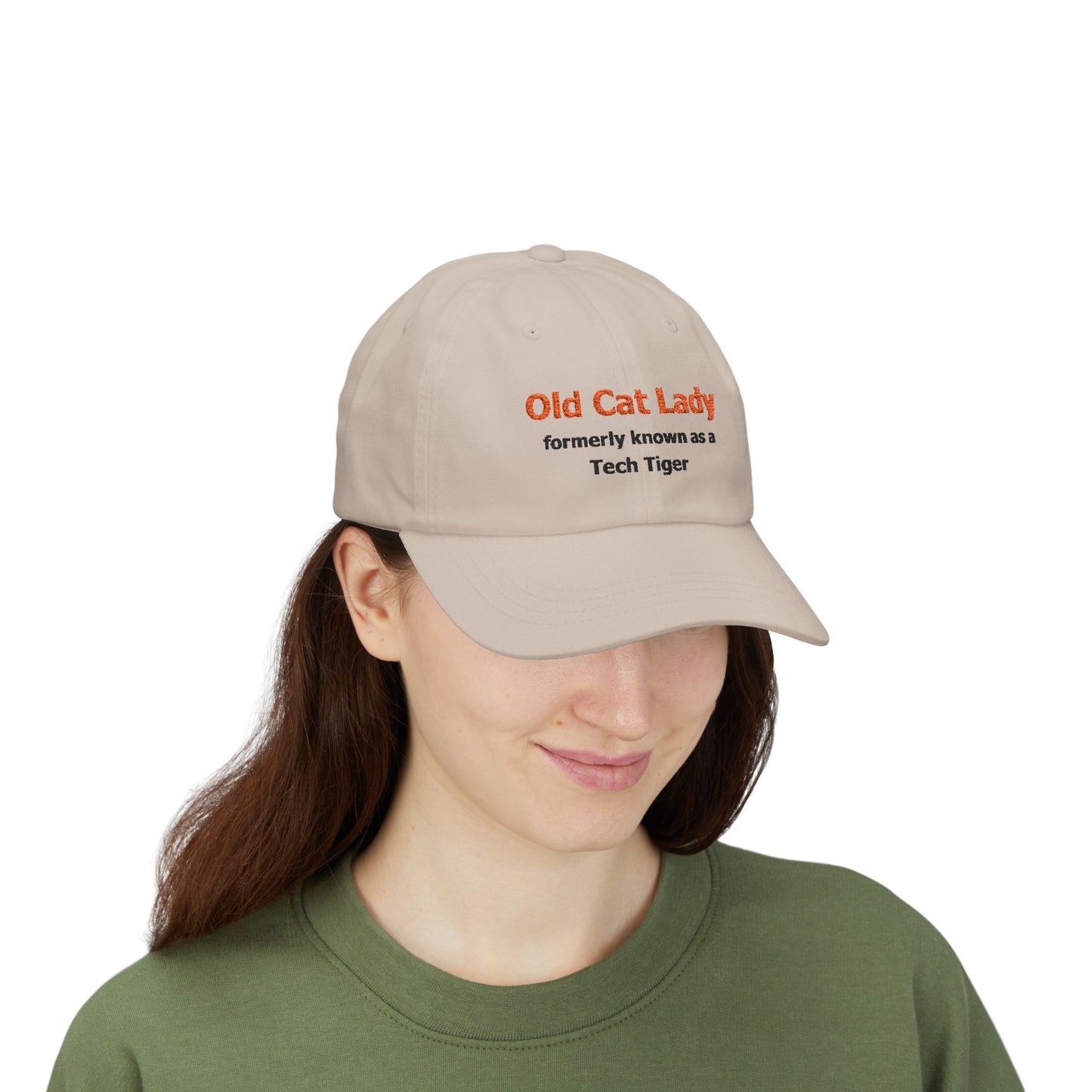 Tech HS - Embroidered Hat - Old Cat Lady formerly known as a Tech Tiger (orange/black text) by Lynn Salem Creates