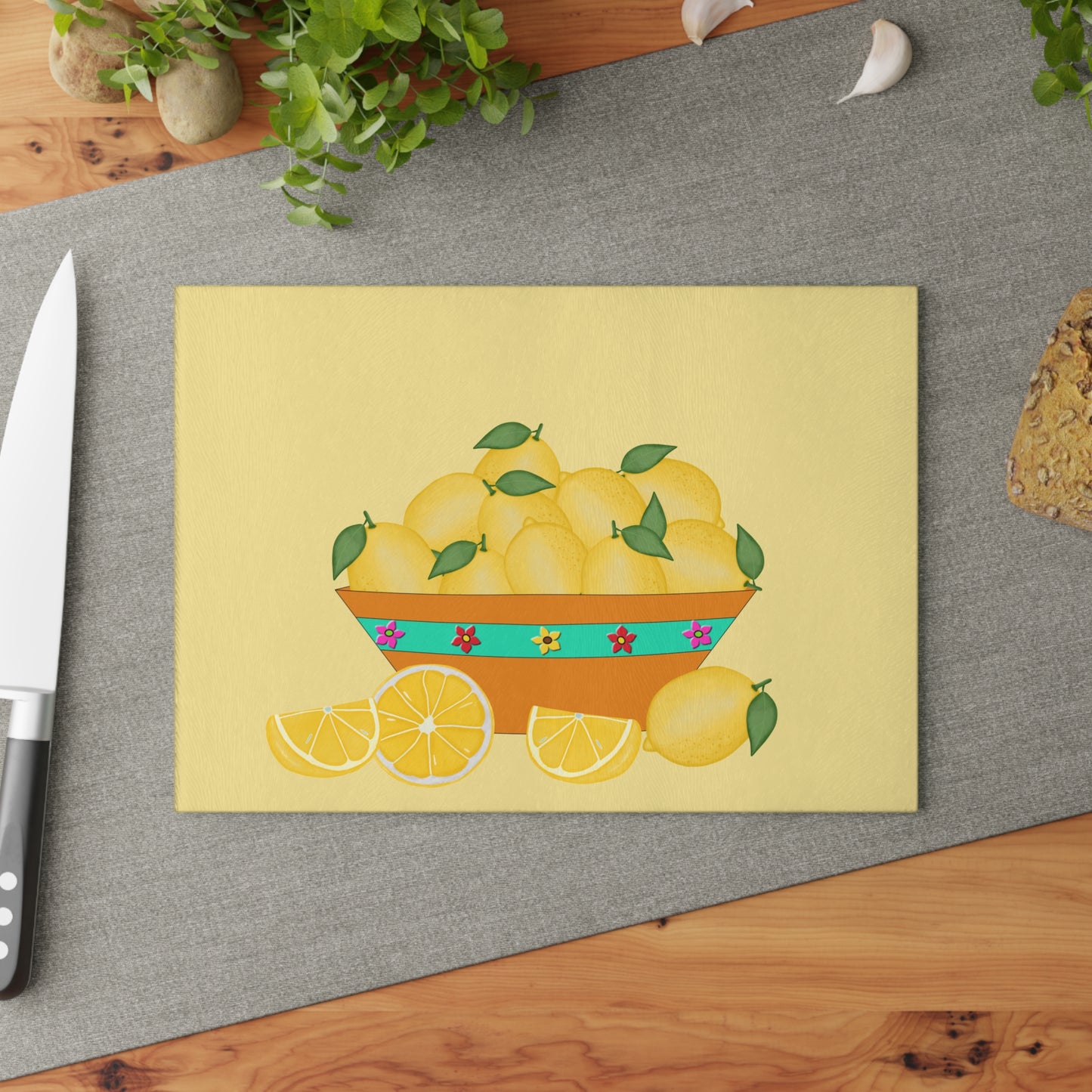 Bowl of Lemons Glass Cutting Board by Lynn Salem Creates