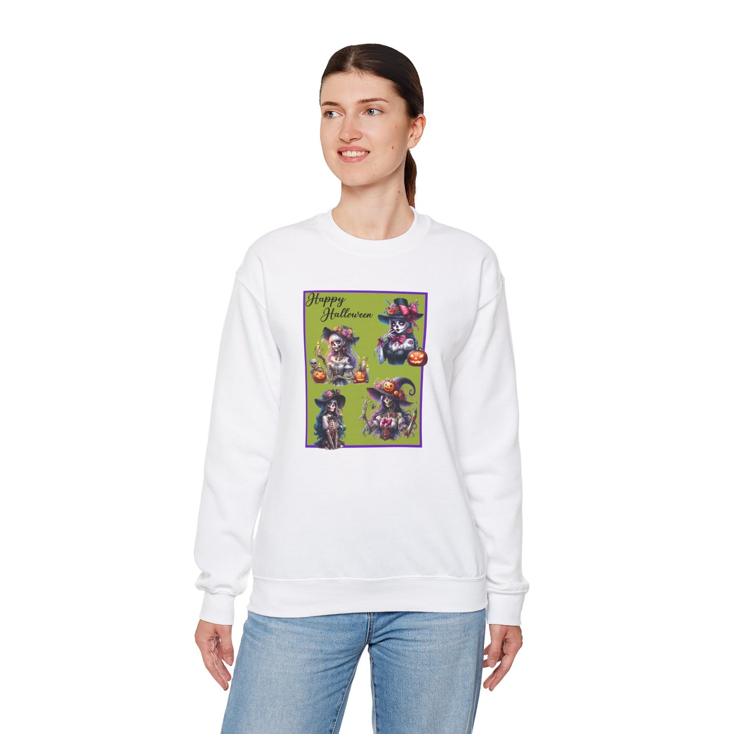 Crewneck Sweatshirt - Halloween - Pretty Lady Skeletons by Lynn Salem Creates