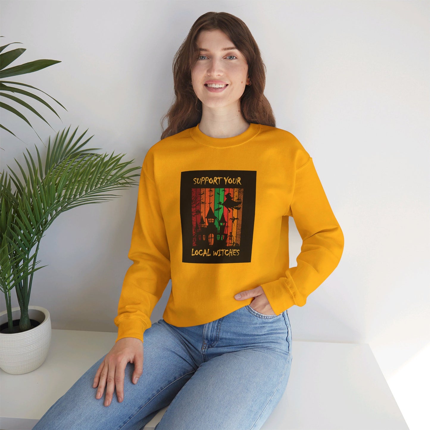 Crewneck Sweatshirt-Unisex Heavy Blend™ - Halloween - Support Your Local Witches 2 by Lynn Salem Creates