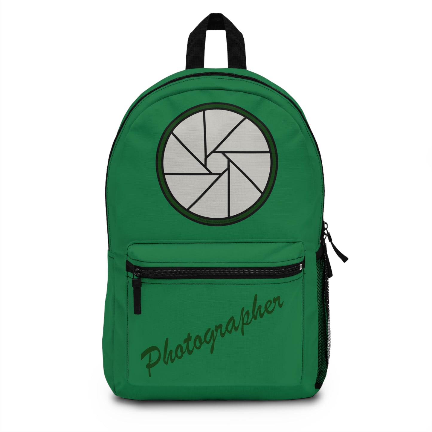 Backpack – Photographer with Camera Shutter on Green by Lynn Salem Creates