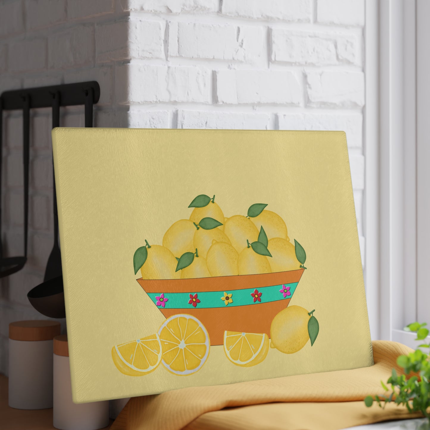 Glass Cutting Board - Bowl of Lemons by Lynn Salem Creates