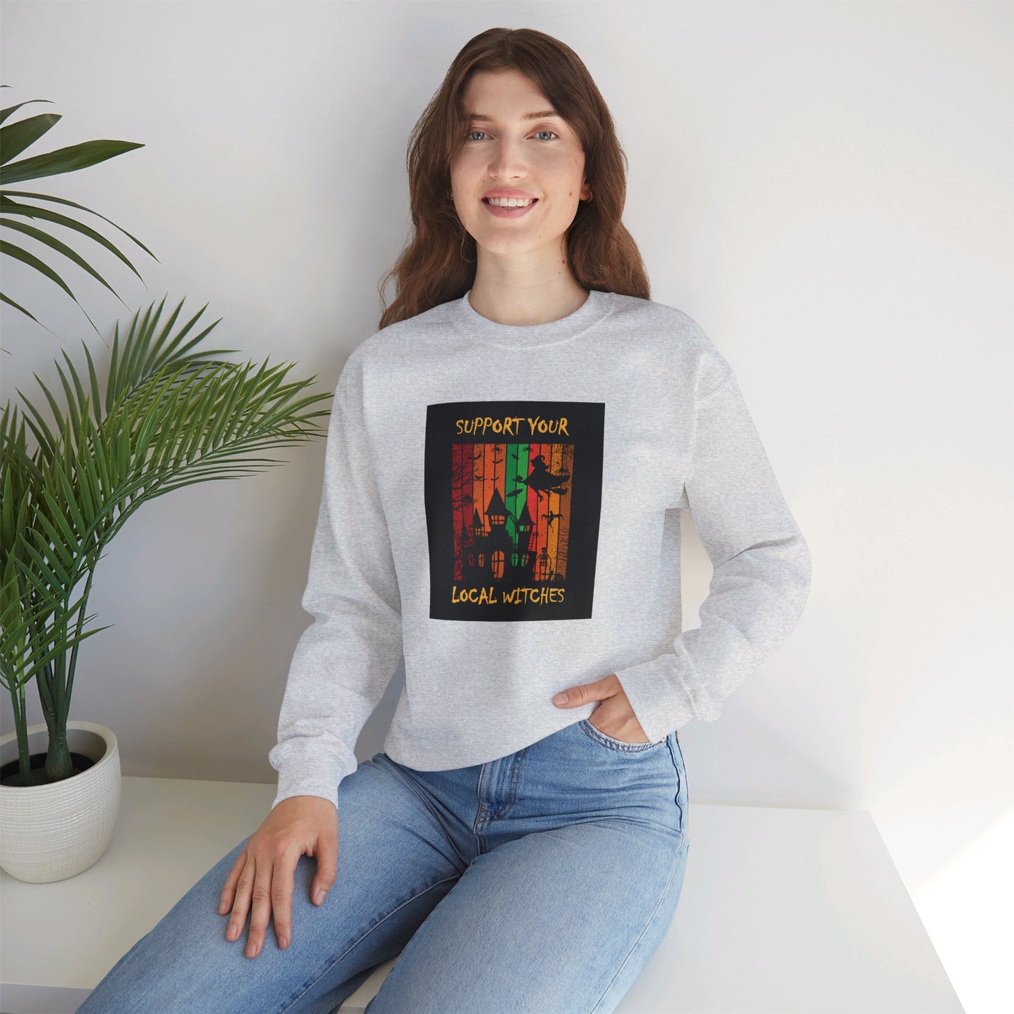 Crewneck Sweatshirt-Unisex Heavy Blend™ - Halloween - Support Your Local Witches 2 by Lynn Salem Creates