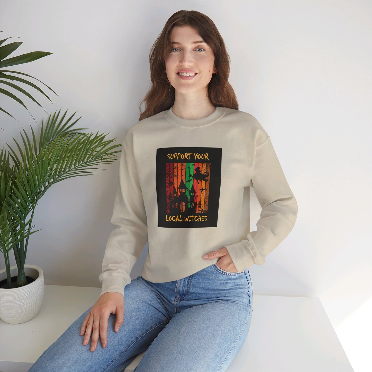 Crewneck Sweatshirt-Unisex Heavy Blend™ - Halloween - Support Your Local Witches 2 by Lynn Salem Creates
