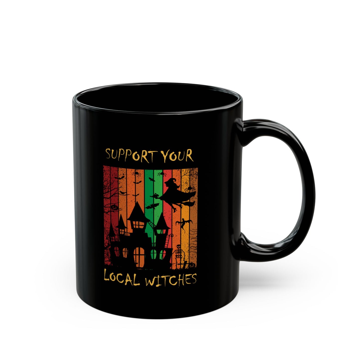 Ceramic Mug (11oz, 15oz) Black - Halloween - Support Your Local Witches (Black) by Lynn Salem Creates