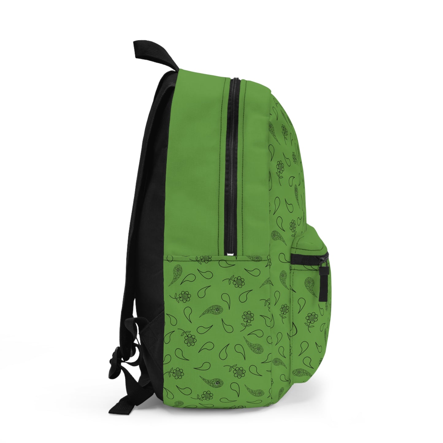 Backpack - Black Paisley and Floral Print on Green by Lynn Salem Creates