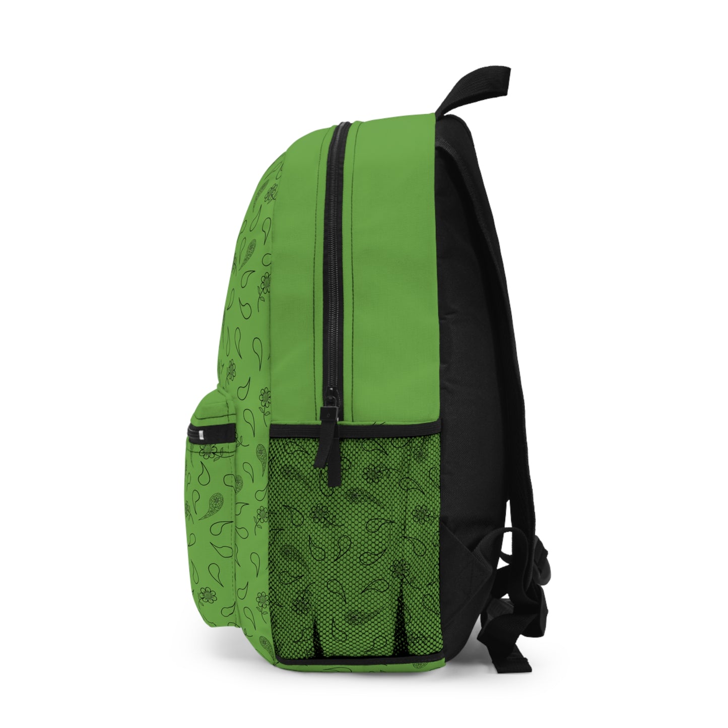 Backpack - Black Paisley and Floral Print on Green by Lynn Salem Creates