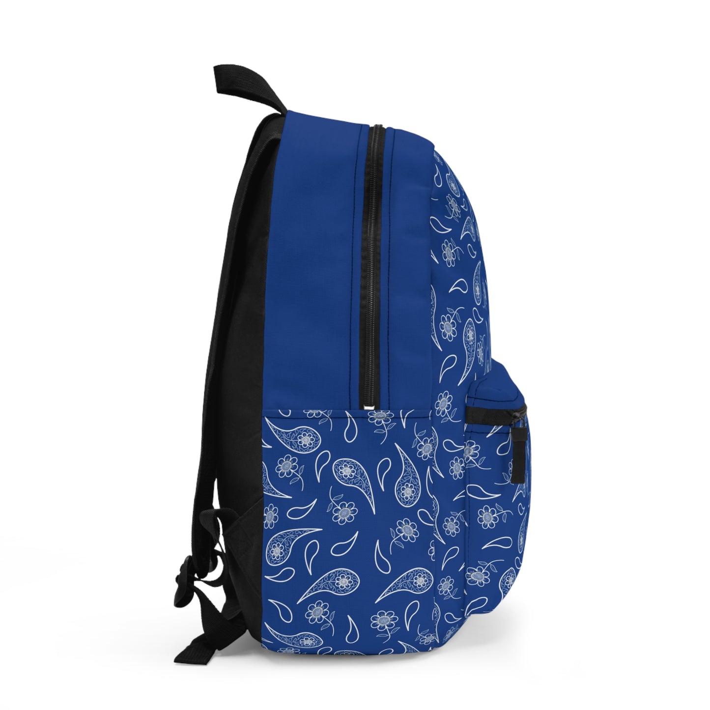 Backpack - White Paisley and Flower Print on Blue by Lynn Salem Creates