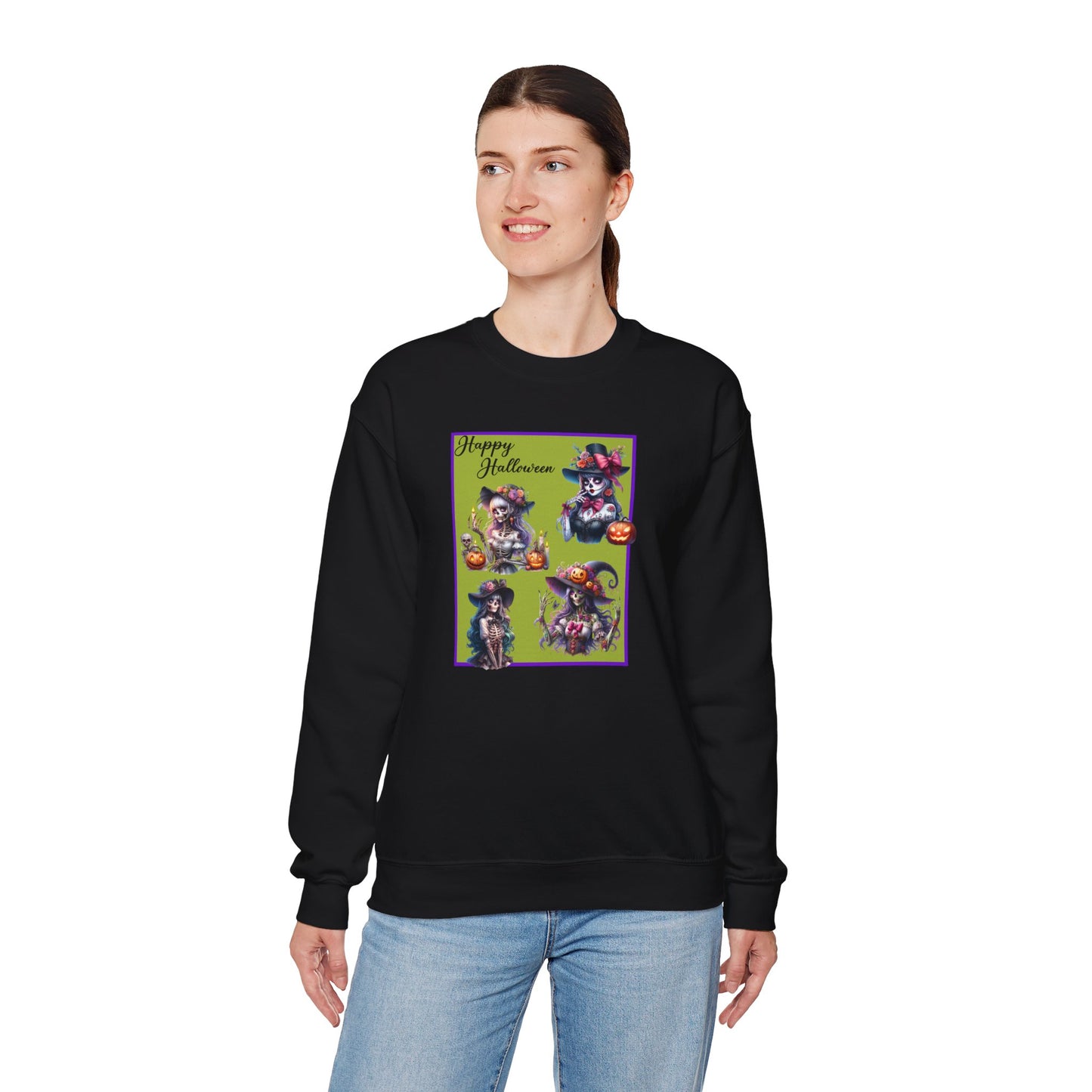 Crewneck Sweatshirt - Halloween - Pretty Lady Skeletons by Lynn Salem Creates