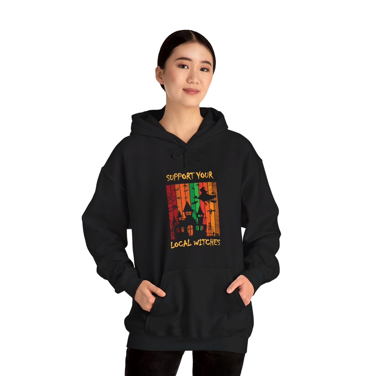 Hooded Sweatshirt-Unisex Heavy Blend™ - Halloween - Support Your Local Witches (Black) by Lynn Salem Creates