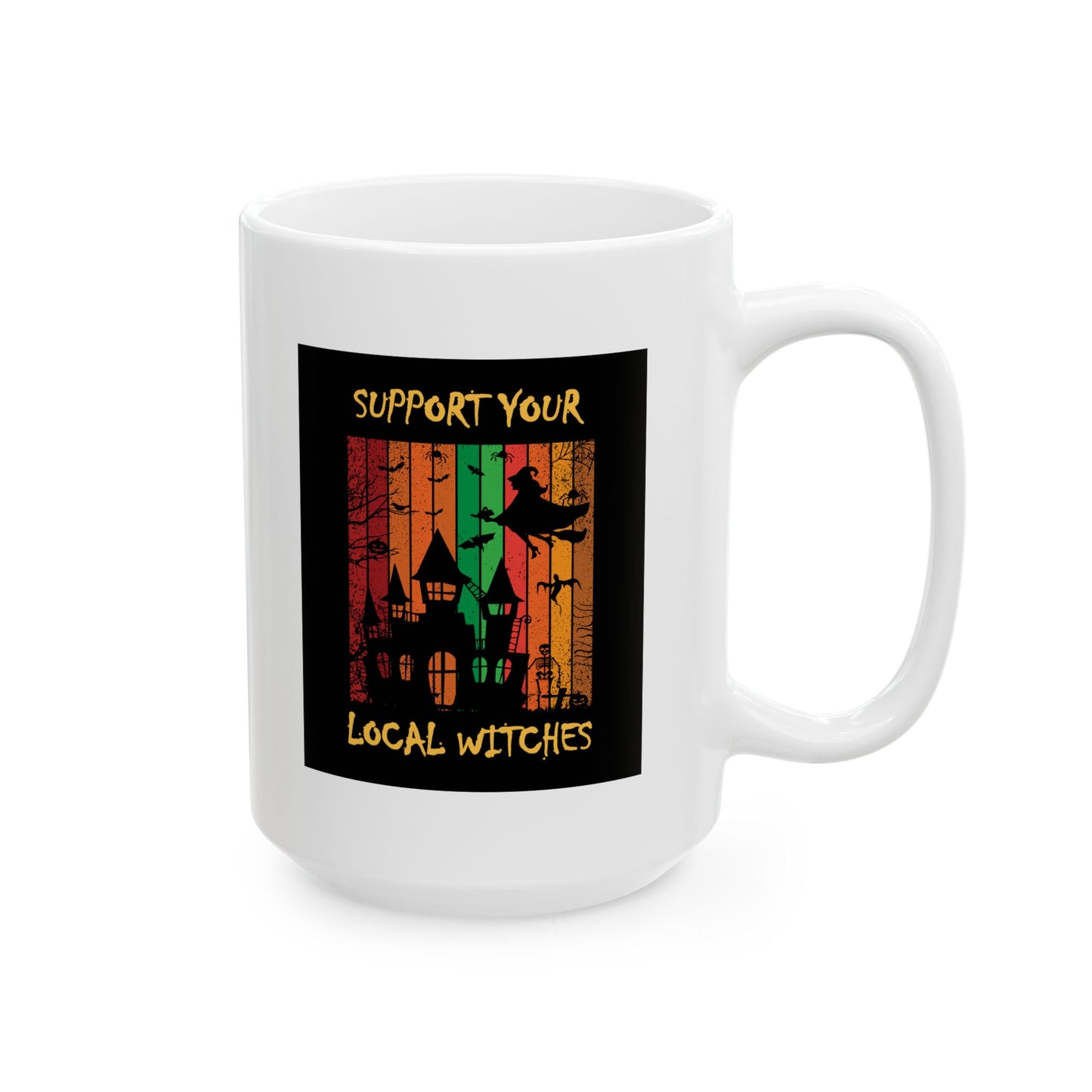 Ceramic Mug, (11oz, 15oz) - Halloween - Support Your Local Witches (White) by Lynn Salem Creates