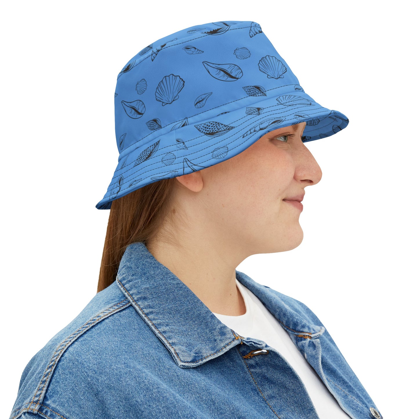 Sea Shell Design Bucket Hat (Light Blue) by Lynn Salem Creates