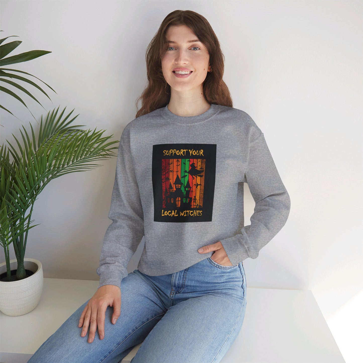 Crewneck Sweatshirt-Unisex Heavy Blend™ - Halloween - Support Your Local Witches 2 by Lynn Salem Creates