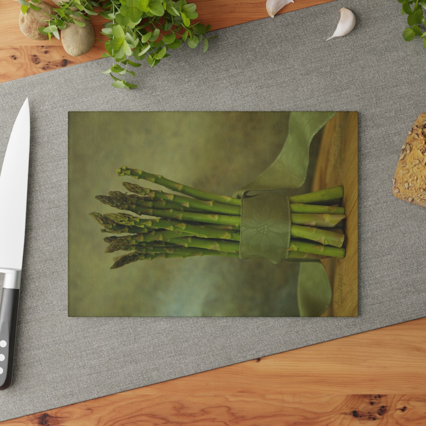Glass Cutting Board - Asparagus by Lynn Salem Creates