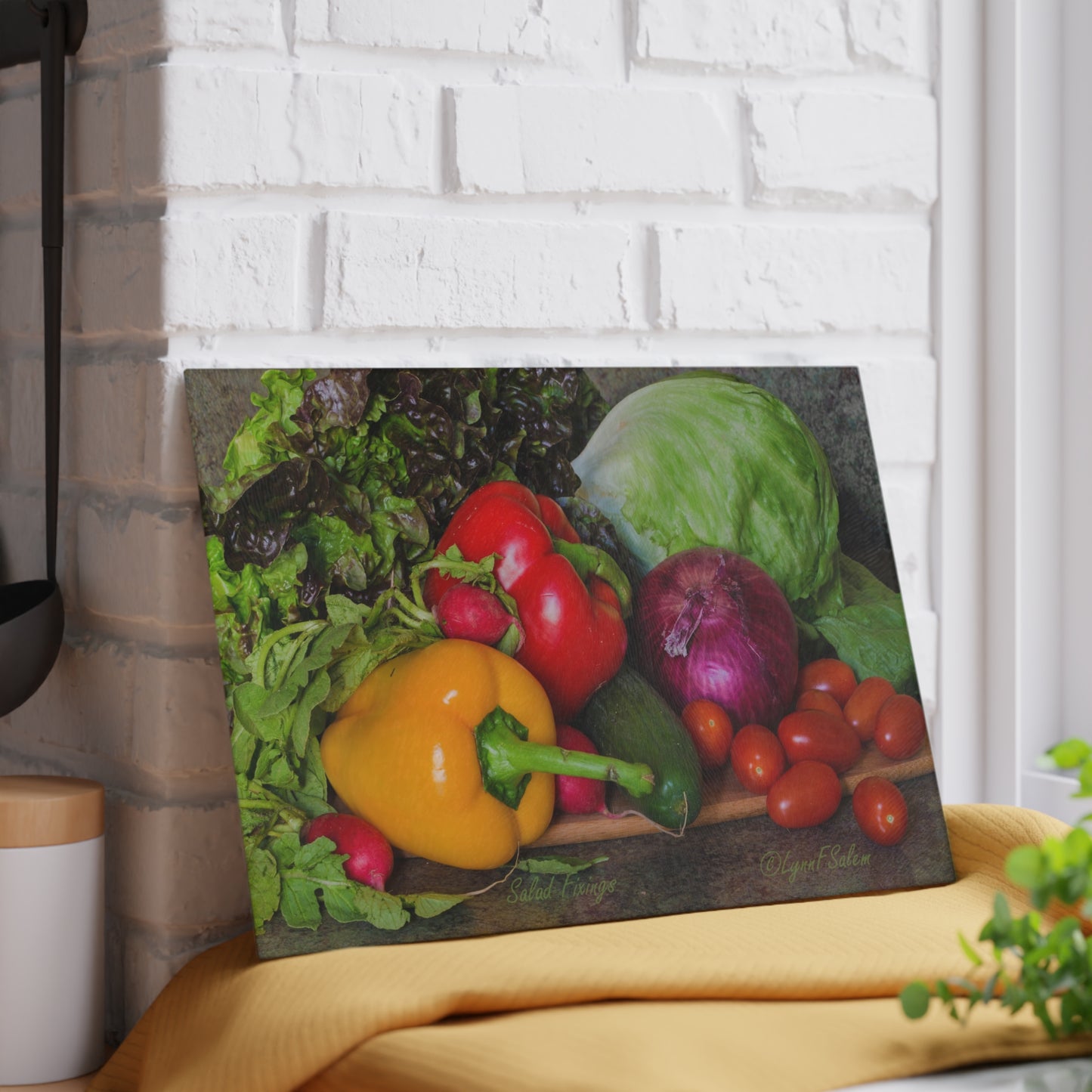 Glass Cutting Board - Salad Fixings by Lynn Salem Creates