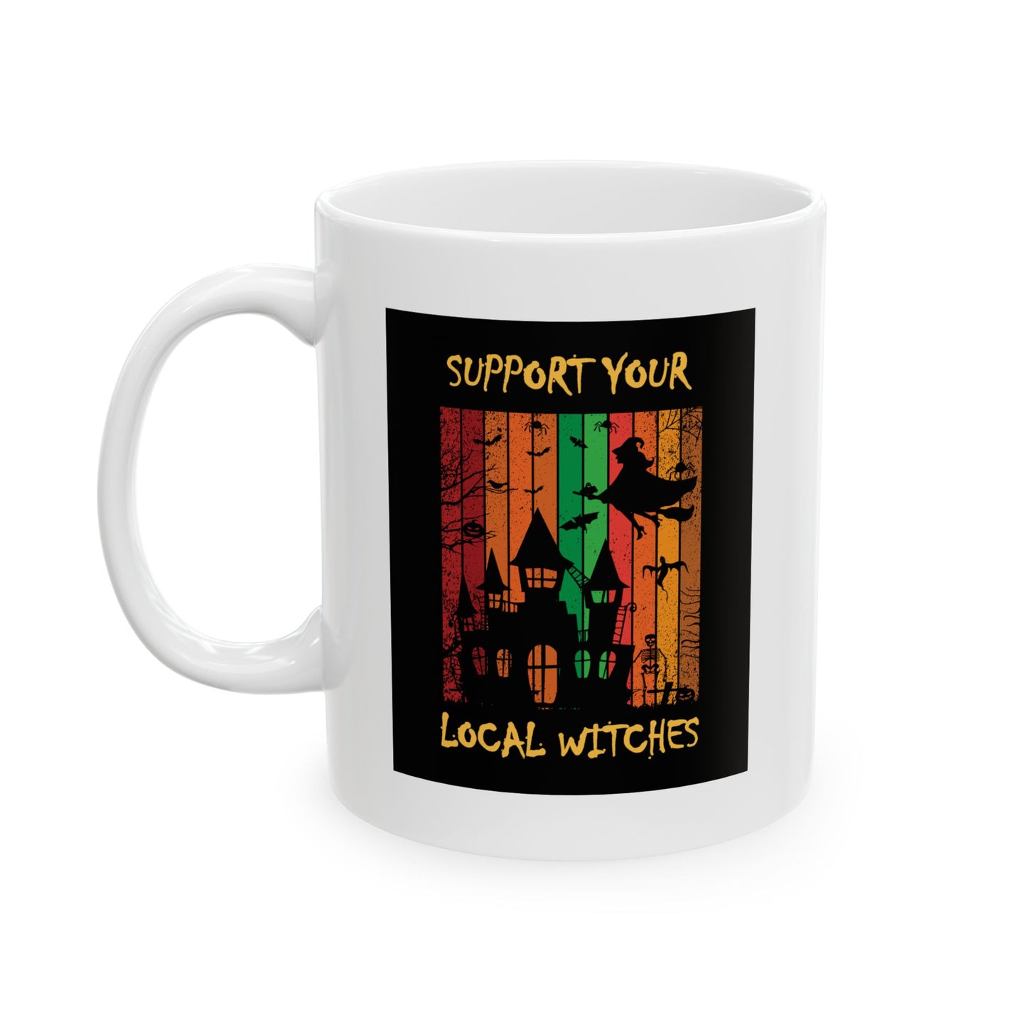 Ceramic Mug, (11oz, 15oz) - Halloween - Support Your Local Witches (White) by Lynn Salem Creates