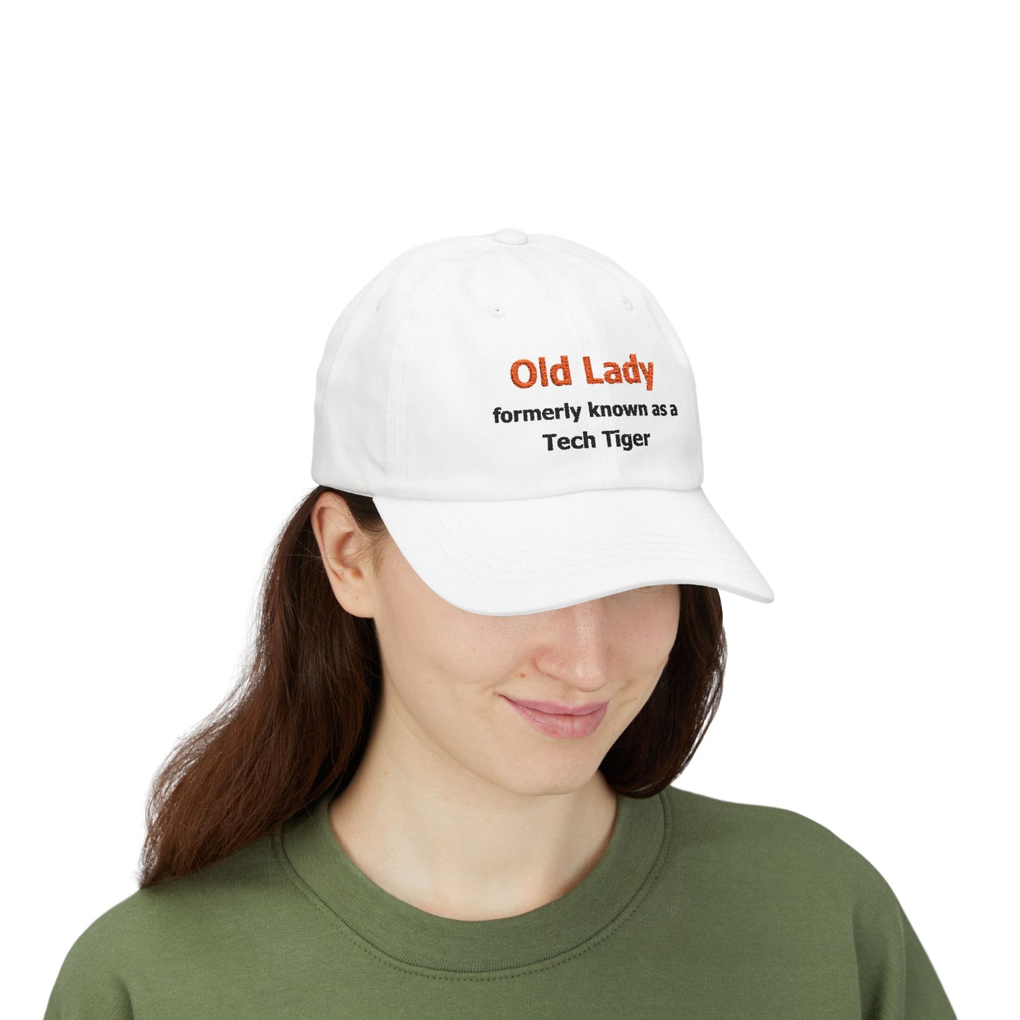 Tech HS - Embroidered Hat - Old Lady formerly known as a Tech Tiger (orange/black text) by Lynn Salem Creates