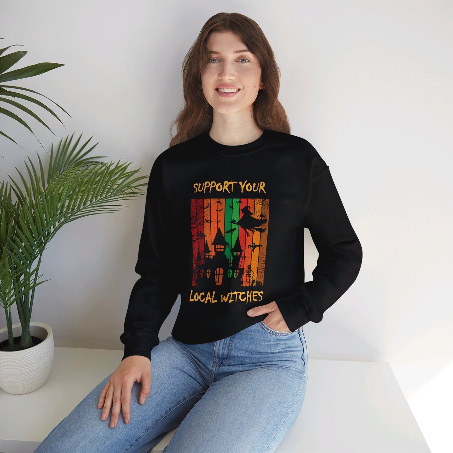 Crewneck Sweatshirt-Unisex Heavy Blend™ - Halloween - Support Your Local Witches by Lynn Salem Creates