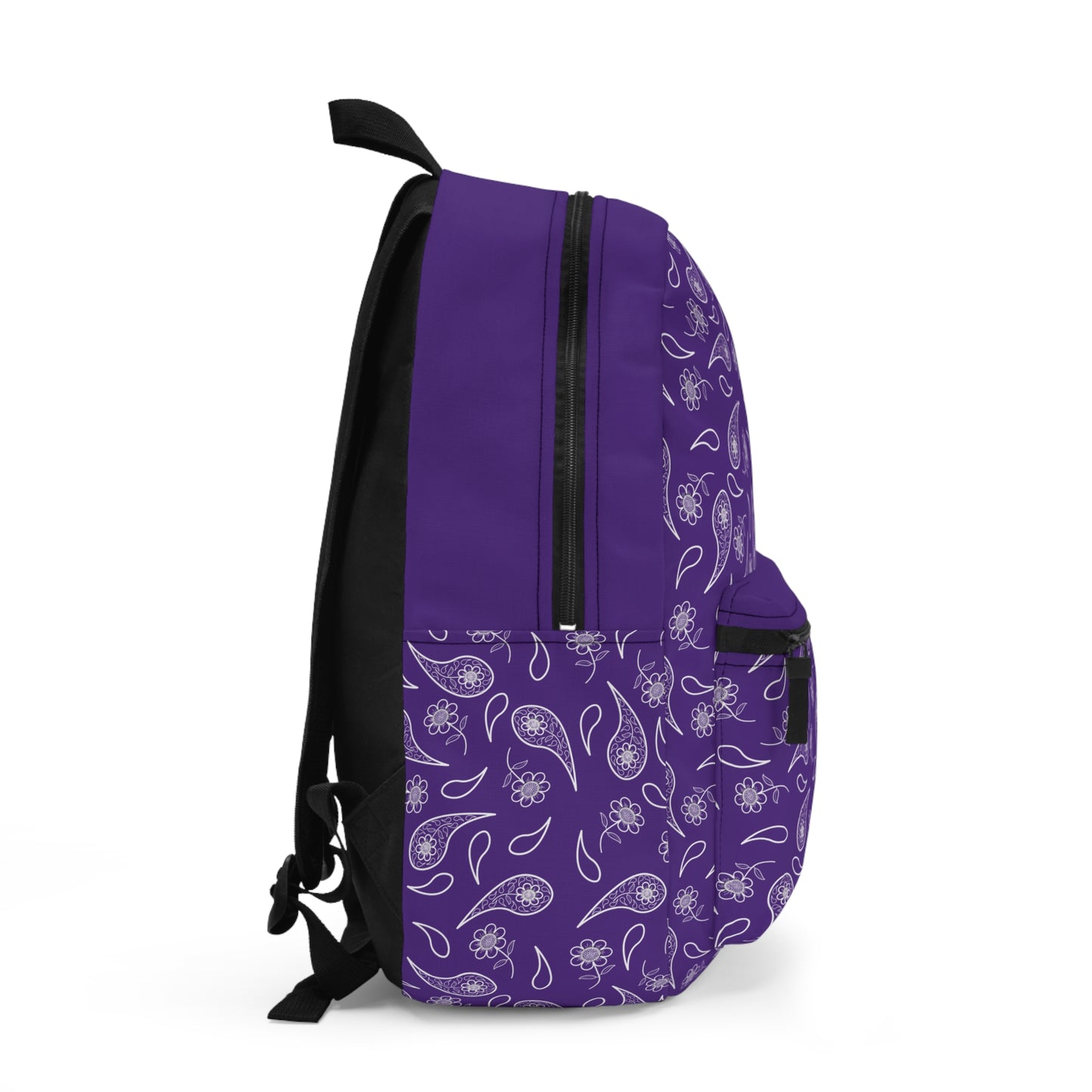 Backpack - White Paisley and Flower Print on Purple by Lynn Salem Creates