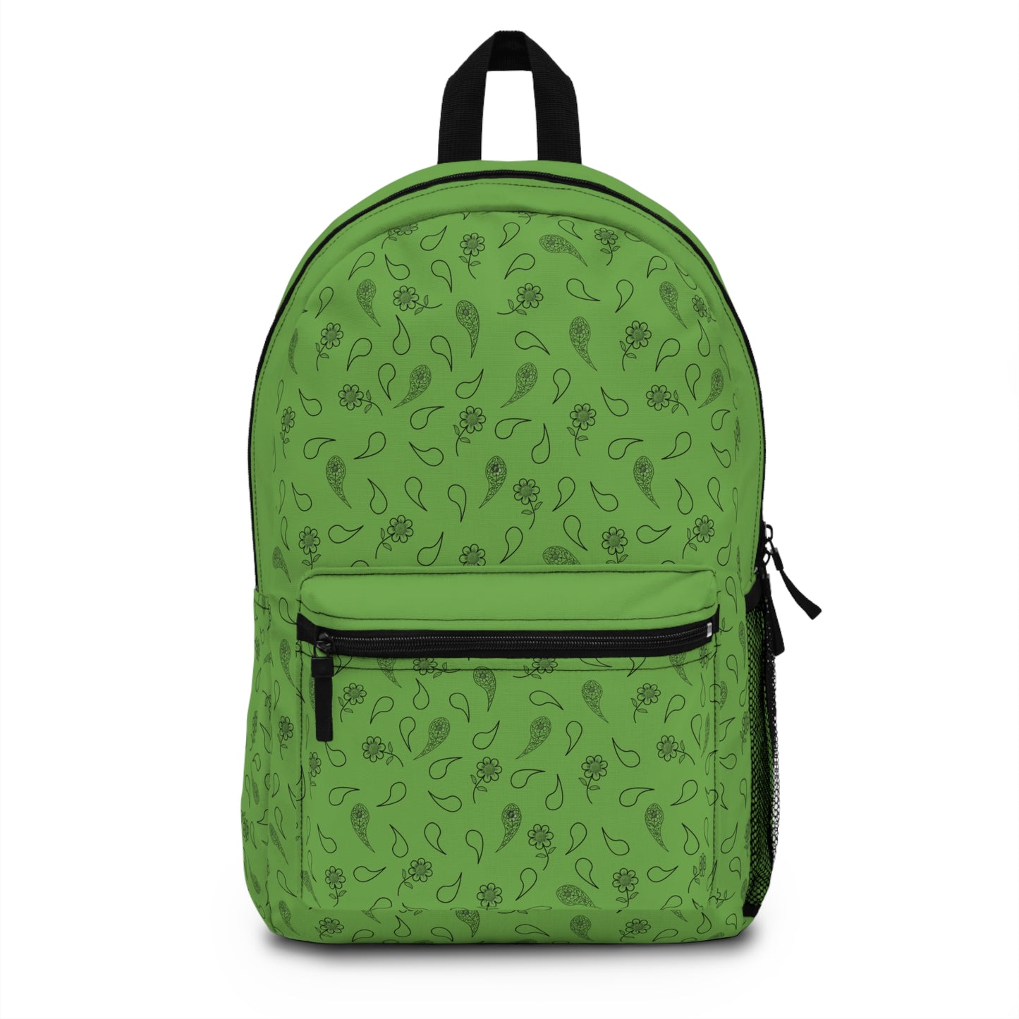 Backpack - Black Paisley and Floral Print on Green by Lynn Salem Creates