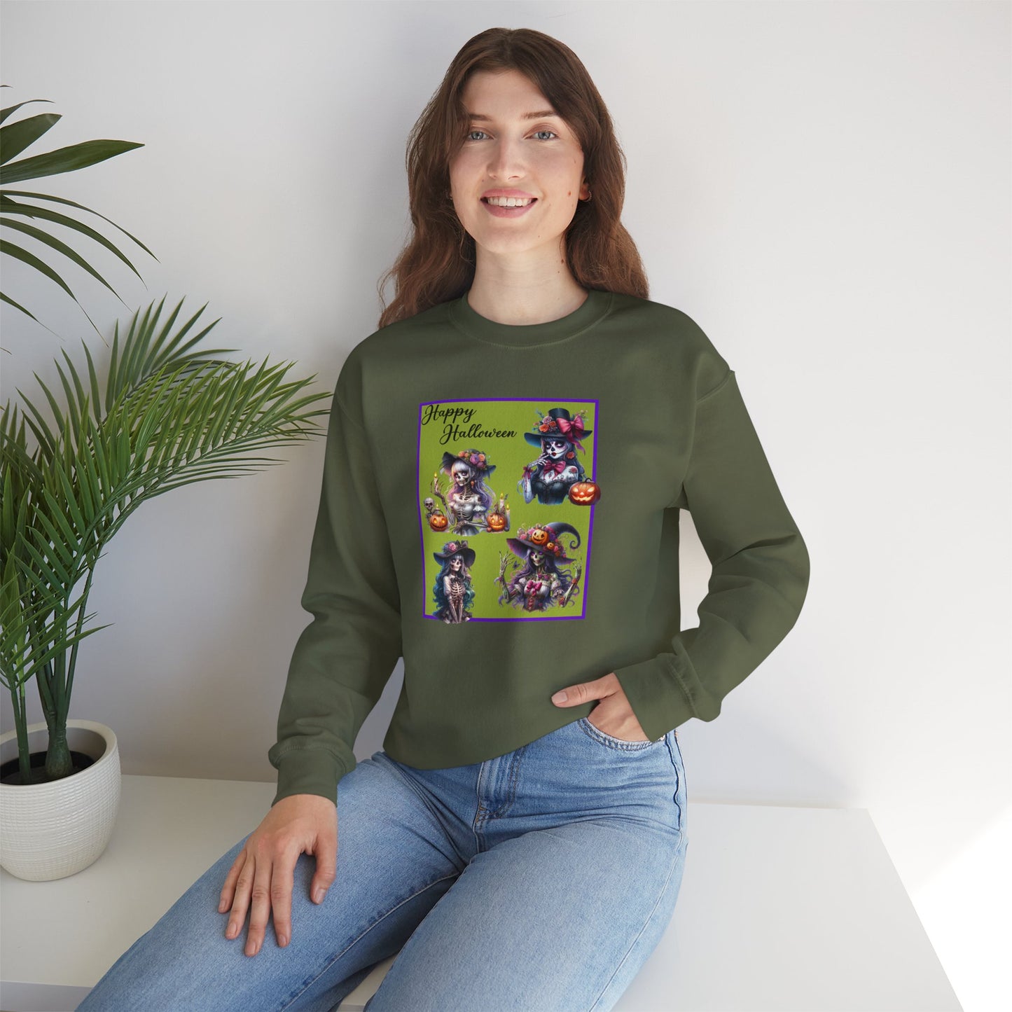 Crewneck Sweatshirt - Halloween - Pretty Lady Skeletons by Lynn Salem Creates