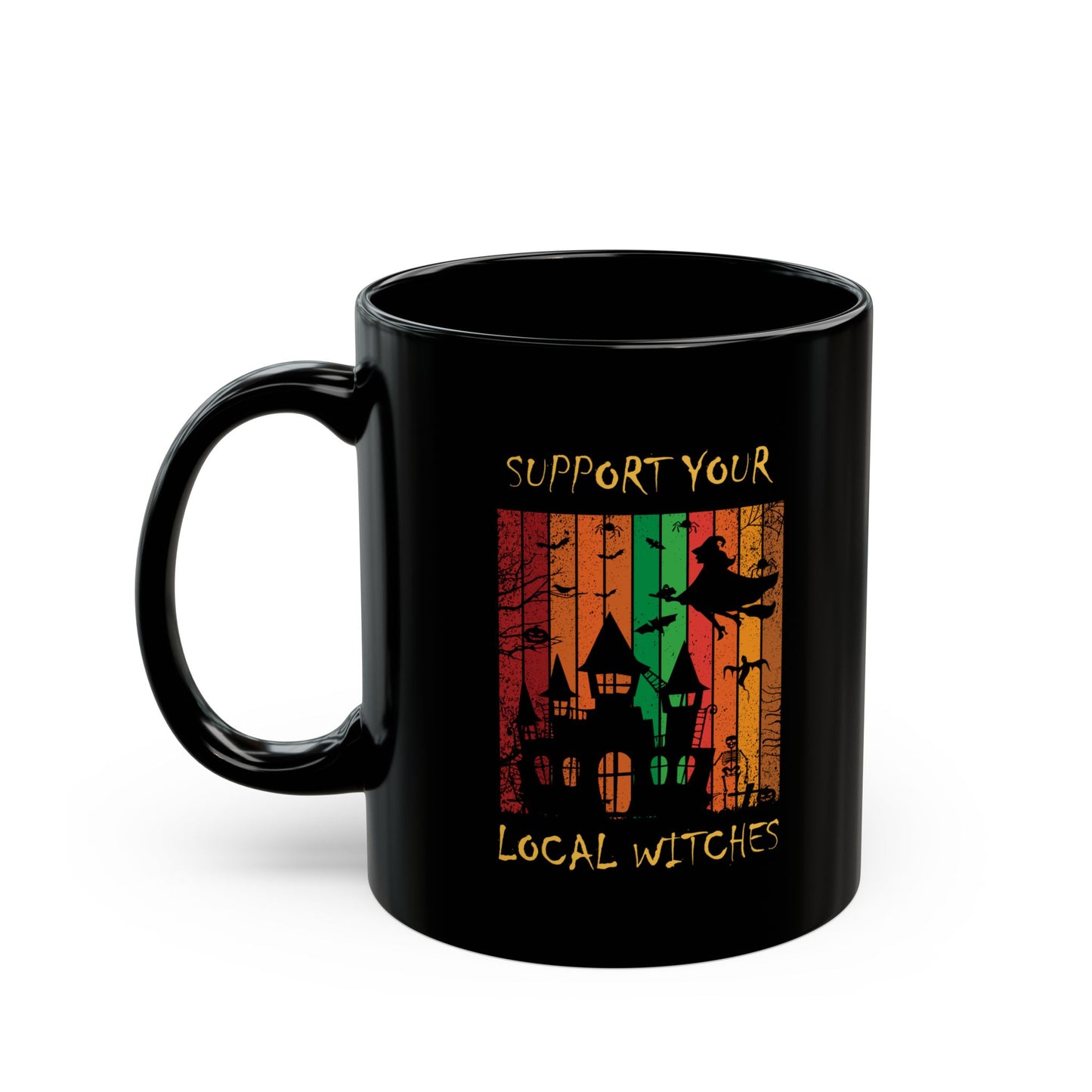 Ceramic Mug (11oz, 15oz) Black - Halloween - Support Your Local Witches (Black) by Lynn Salem Creates