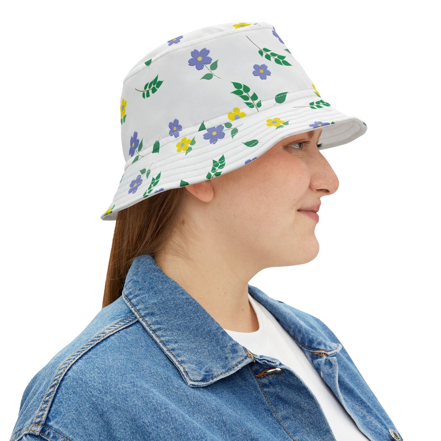 White Bucket Hat Floral Design by Lynn Salem Creates