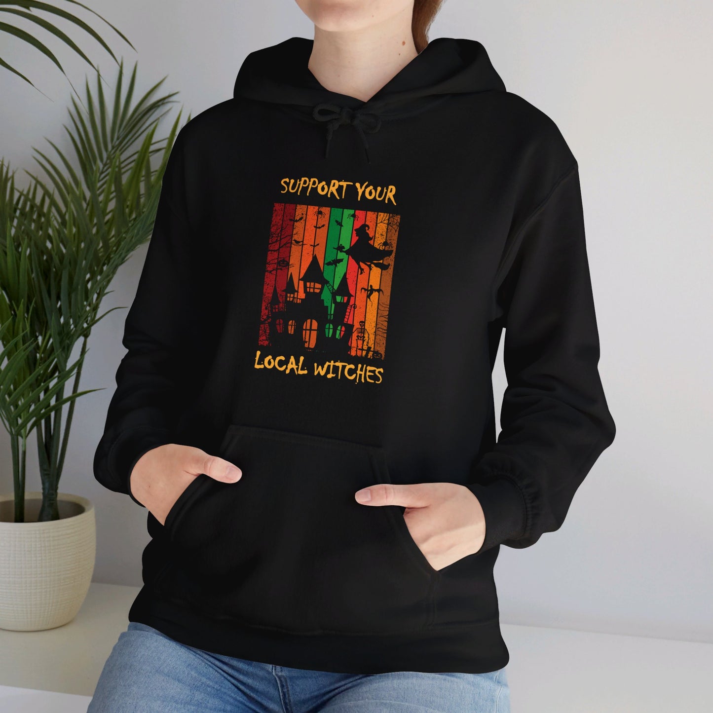 Hooded Sweatshirt-Unisex Heavy Blend™ - Halloween - Support Your Local Witches (Black) by Lynn Salem Creates