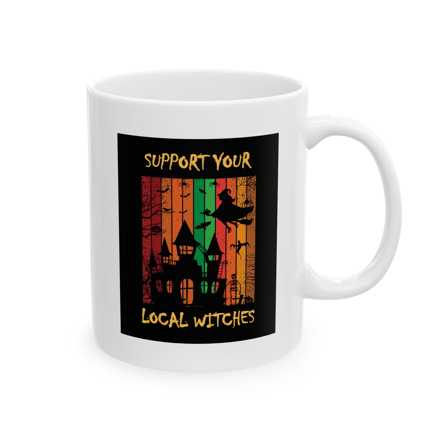 Ceramic Mug, (11oz, 15oz) - Halloween - Support Your Local Witches (White) by Lynn Salem Creates