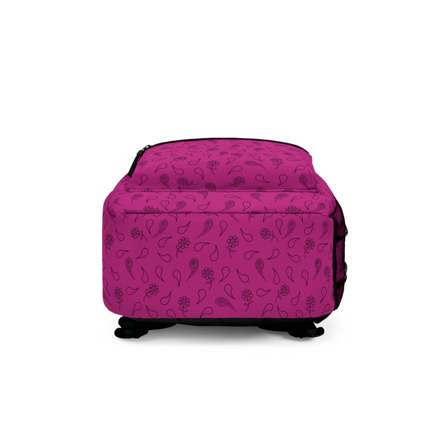 Backpack - Black Paisley and Floral Print on Pink by Lynn Salem Creates