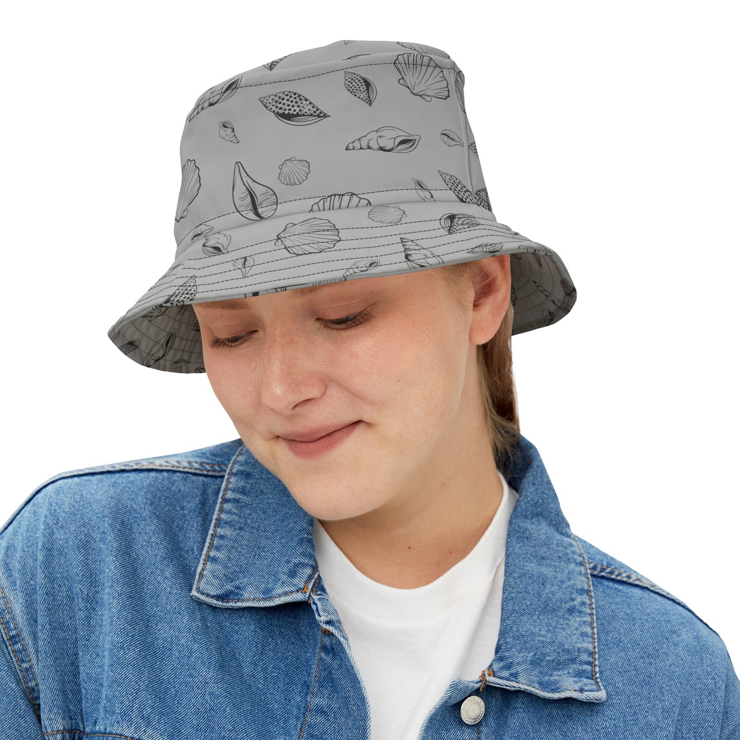 Sea Shell Design Bucket Hat (Light Grey) by Lynn Salem Creates
