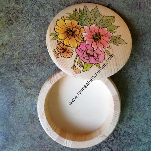 A - Round Wooden Jewelry - Trinket Box Custom Designed by Lynn Salem Creates