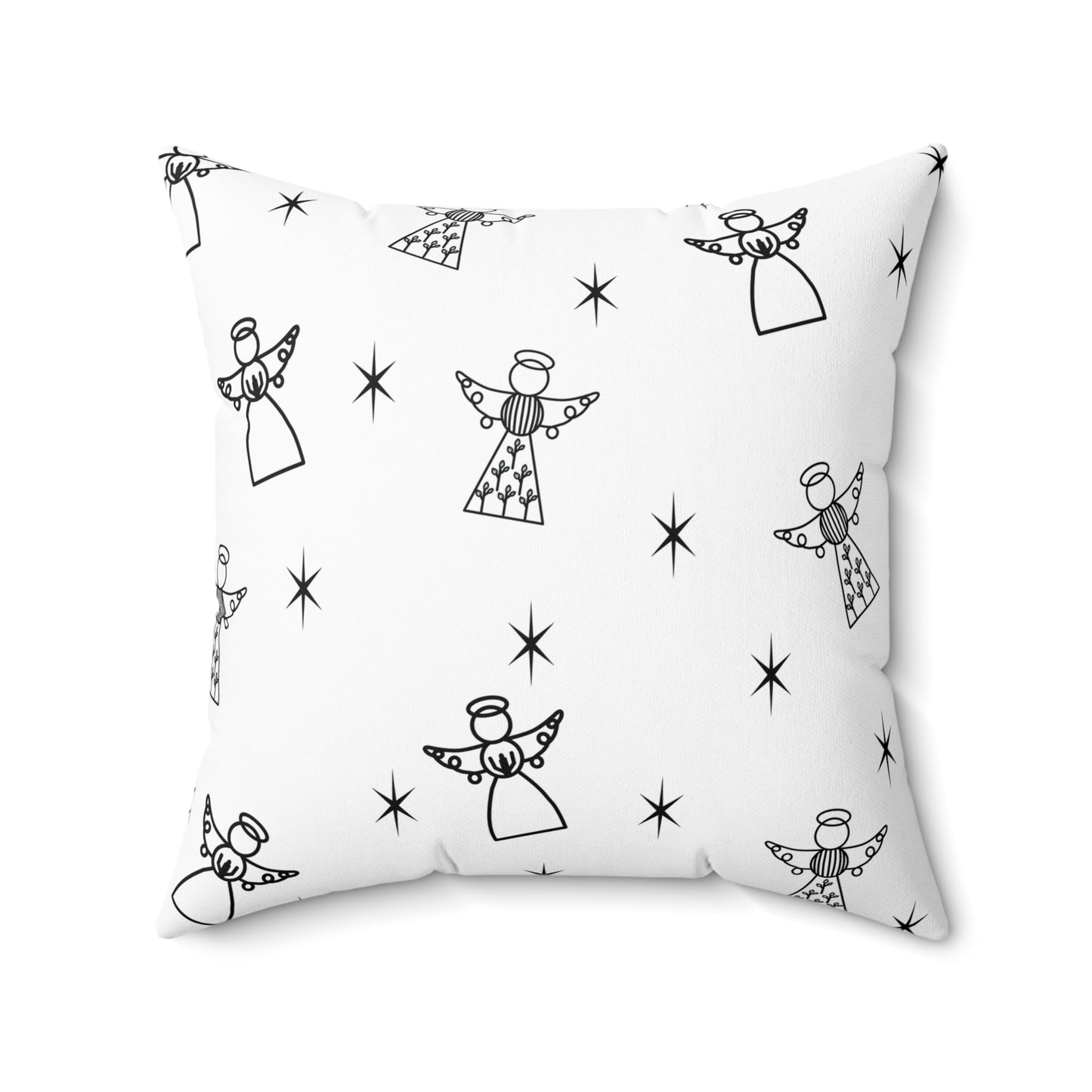 Square Pillow - Angels - Black and White by Lynn Salem Creates