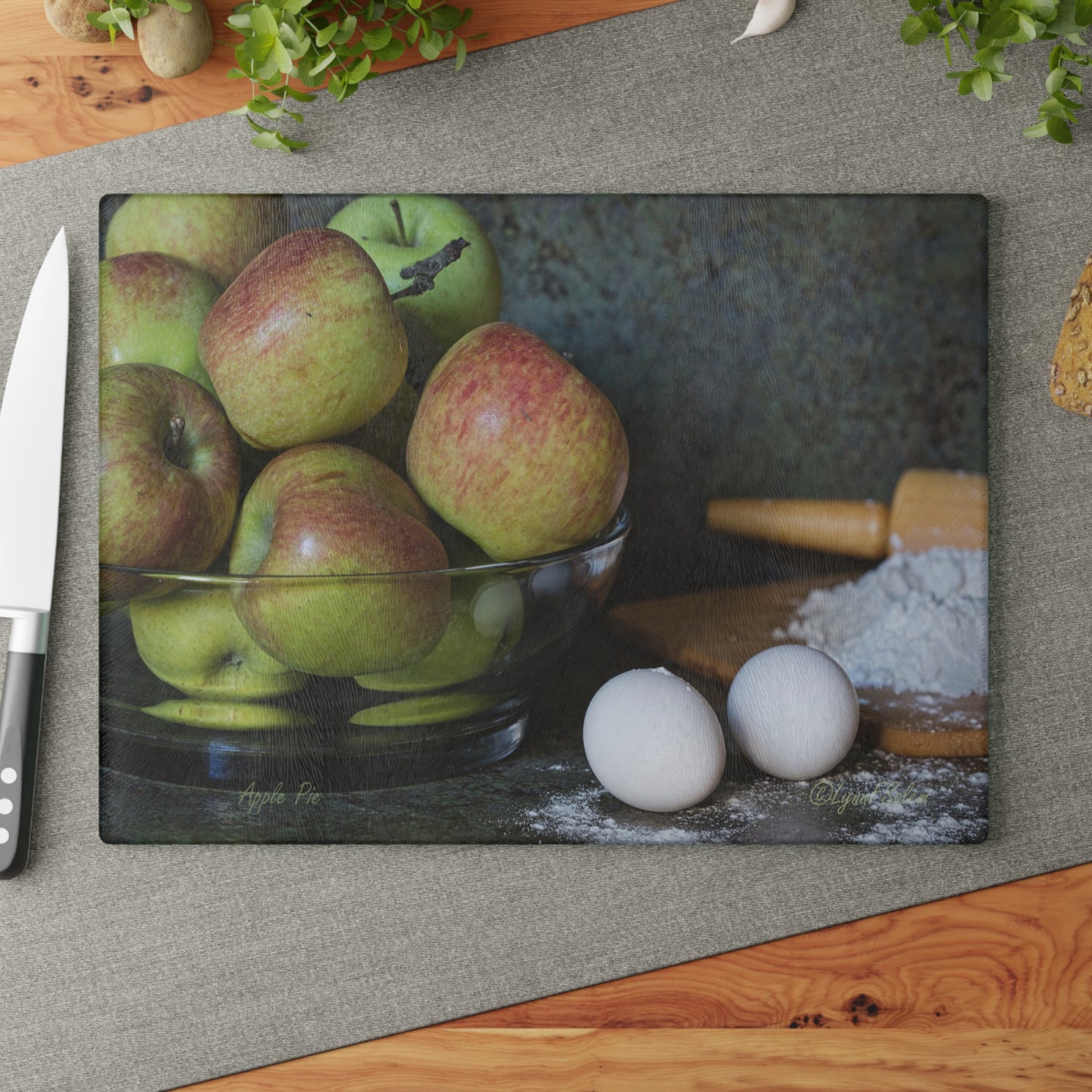 Apple Pie Glass Cutting Board by Lynn Salem Creates