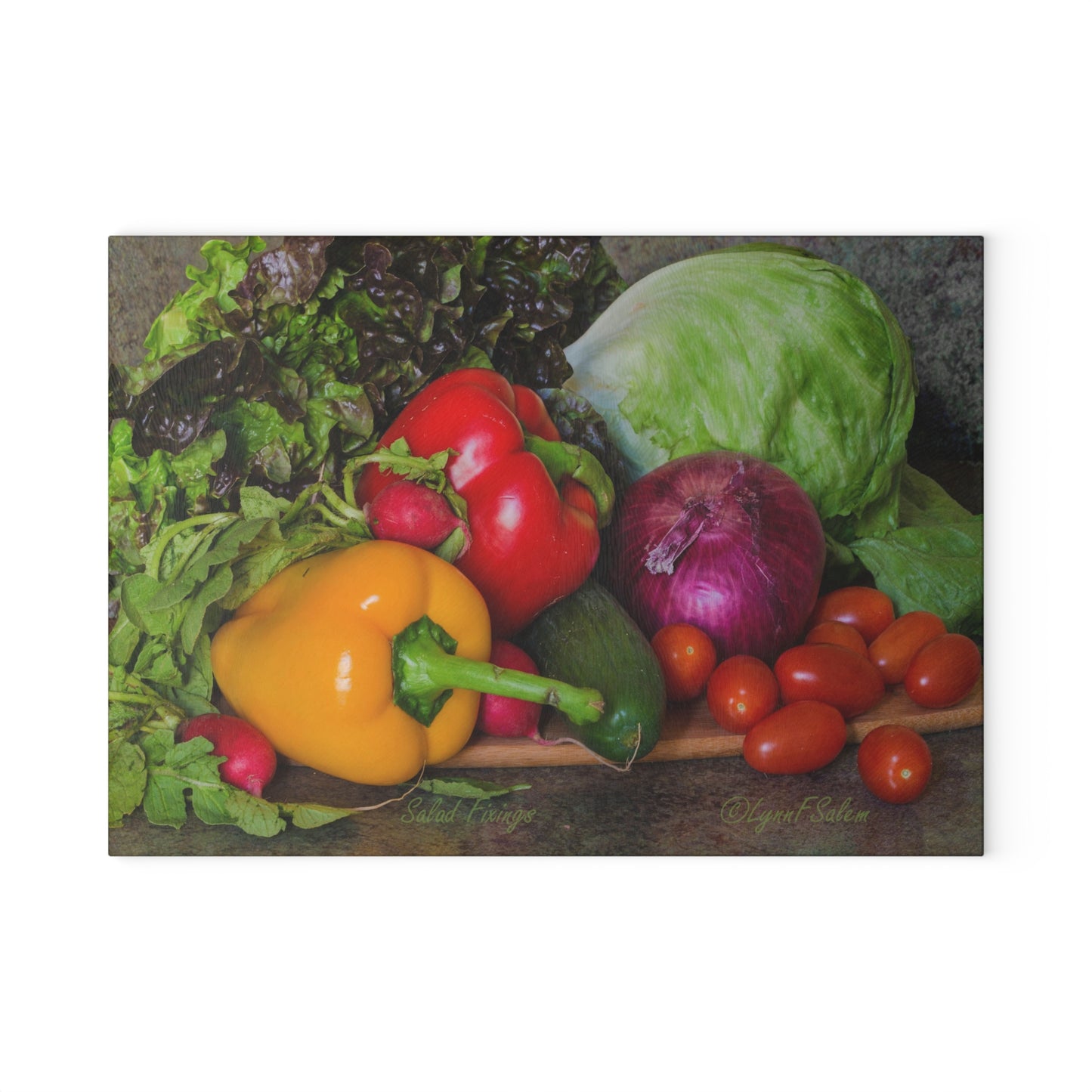 Salad Fixings Glass Cutting Board by Lynn Salem Creates