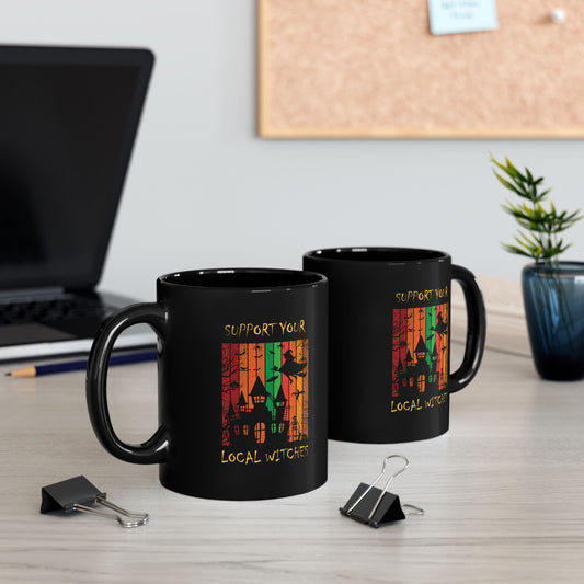 Ceramic Mug (11oz, 15oz) Black - Halloween - Support Your Local Witches (Black) by Lynn Salem Creates