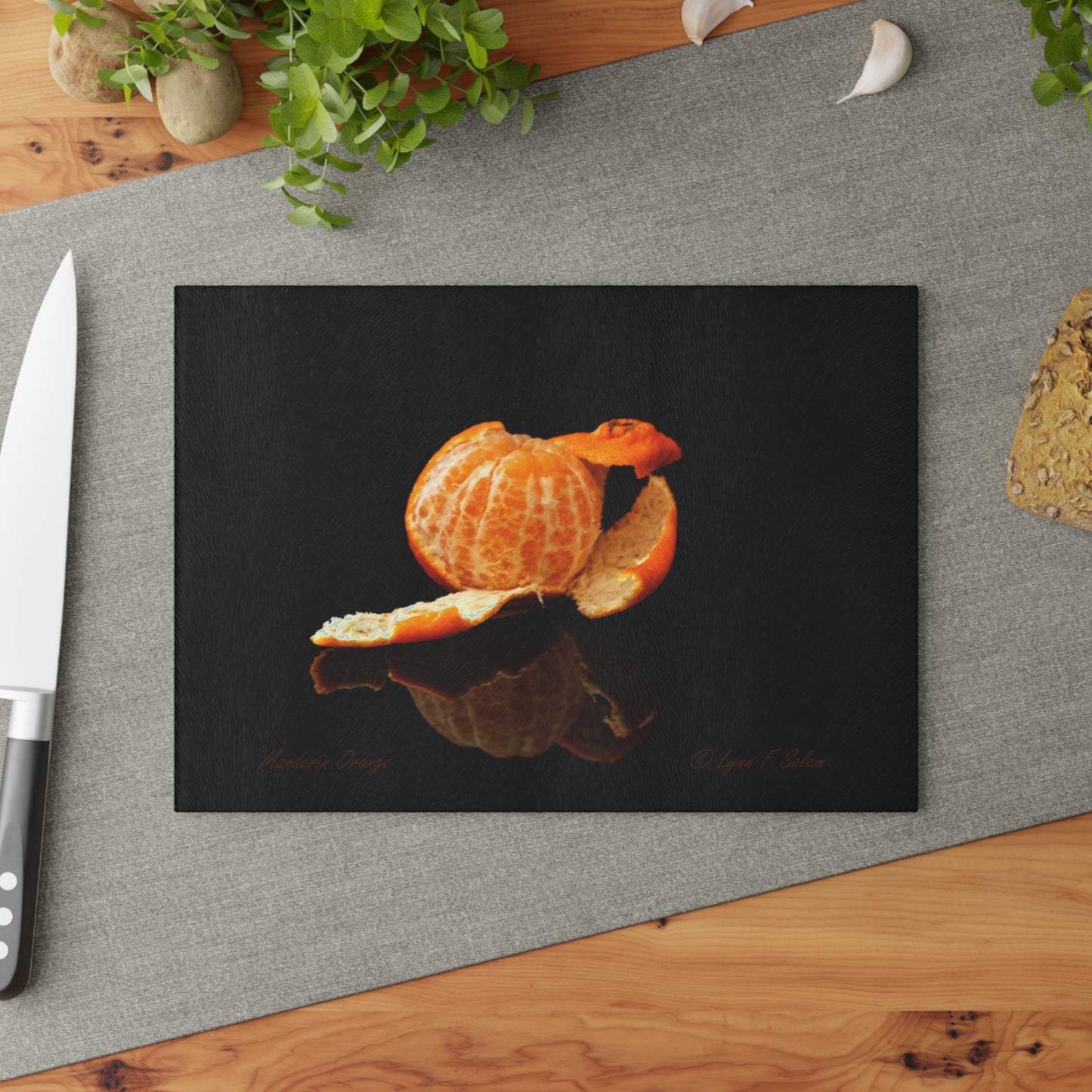 Mandarin Orange Glass Cutting Board by Lynn Salem Creates