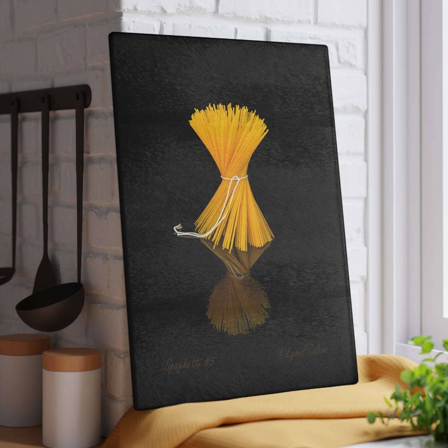 Spaghetti #5 Glass Cutting Board by Lynn Salem Creates