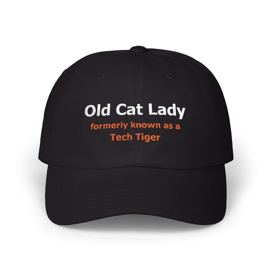 Tech HS - Embroidered Hat - Old Cat Lady formerly known as a Tech Tiger (white/orange text) by Lynn Salem Creates
