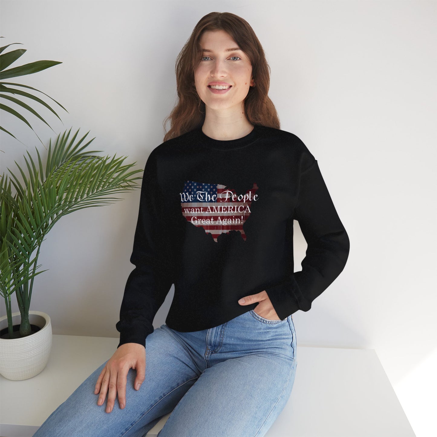 Crewneck Sweatshirt - We The People want America Great Again! (White) by Lynn Salem Creates