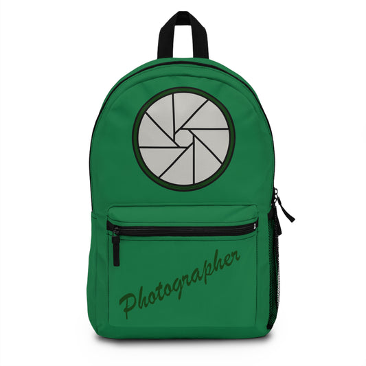 Backpack – Photographer with Camera Shutter on Green by Lynn Salem Creates