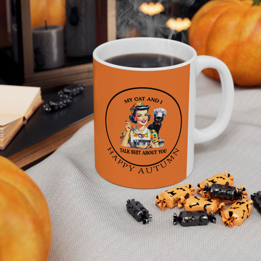 Ceramic Mug, (11oz, 15oz) - Autumn - My Cat and I  by Lynn Salem Creates